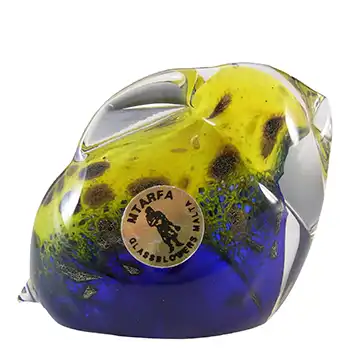 LABELLED Mtarfa Maltese Yellow & Blue Glass Rabbit Paperweight
