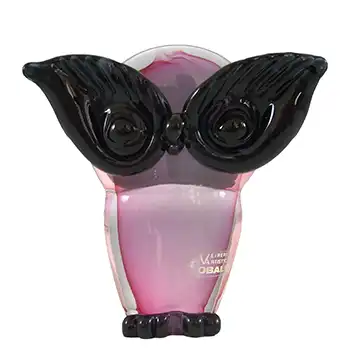 SIGNED Oball Murano Pink & Black Sommerso Glass Owl Figurine