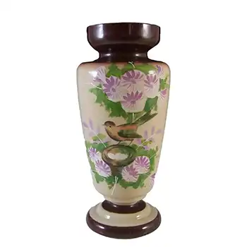 Victorian LARGE Hand Painted / Enamelled Glass Bird Vase