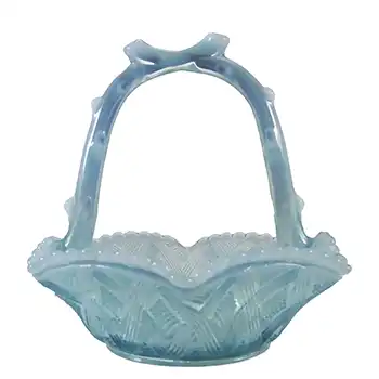 Henry Greener Victorian Blue Pearline Glass Basket Bowl