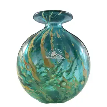 SIGNED & LABELLED Phoenician Vintage Blue & Yellow Glass Vase