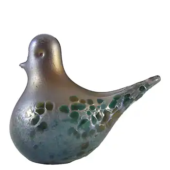 SIGNED Phoenician Glass Blue Iridescent Bird Sculpture