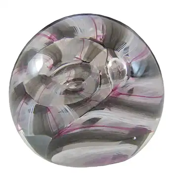 MARKED Caithness Pink, Black & White Glass "Ribbons" Paperweight