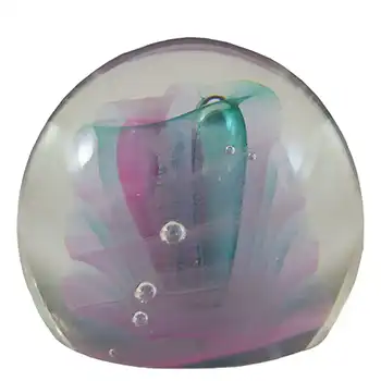 MARKED Caithness Pink & Turquoise Glass "Twirl" Paperweight