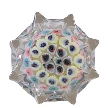 Strathearn #P13 Scottish White Glass Millefiori Miniature Star Paperweight