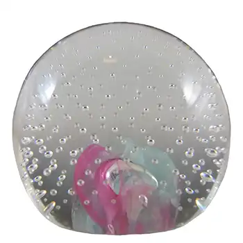 BOXED Caithness Blue & Pink Glass "Reflections '91" Paperweight
