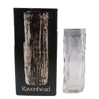 Ravenhead BOXED Vintage Clear Glass Textured Bark Vase
