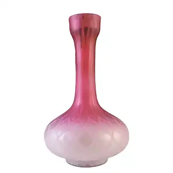 Victorian Satin Air Trap Pink & White Glass Antique Vase