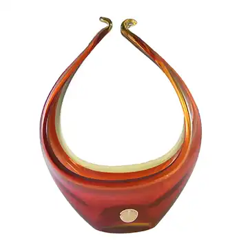 Murano Red & Amber Cased Glass Organic Sculpture Bowl