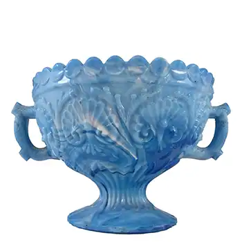MARKED Davidson Victorian Blue Malachite / Slag Glass Bowl