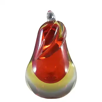 Ferro & Lazzarini Murano Red & Amber Sommerso Glass Pear