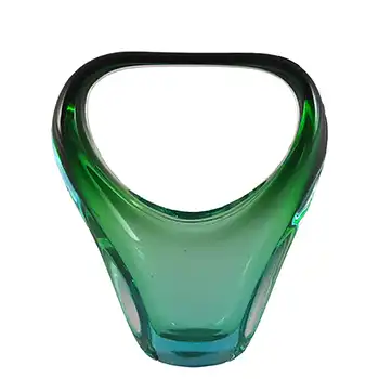 Ferro & Lazzarini Murano Green & Blue Sommerso Glass Basket Vase