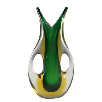 Ferro & Lazzarini Murano Green & Amber Sommerso Glass Vase