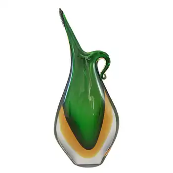 Murano / Venetian Green & Amber Sommerso Glass Vintage Vase
