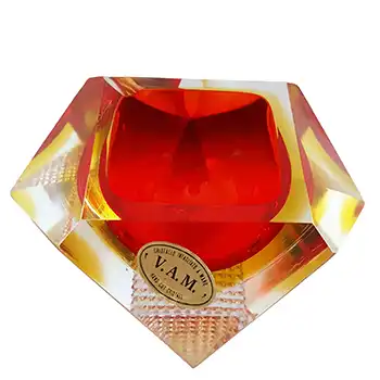 V.A.M. Murano Faceted Red & Amber Sommerso Glass Bowl