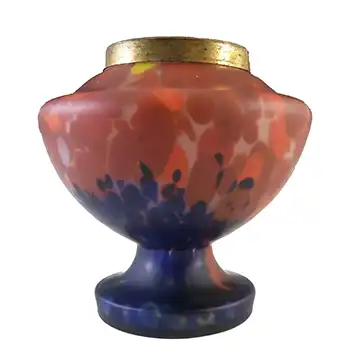 Czech Red & Blue Frosted Spatter Glass Art Deco Posy Vase
