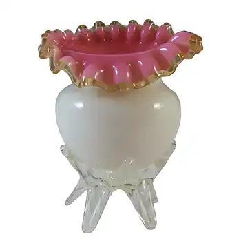 Victorian Uranium Custard Glass Pink & Ivory Cased Vase