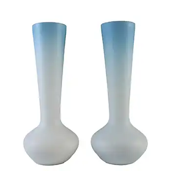 Victorian Satin Cased Glass Blue & White Pair of Vases
