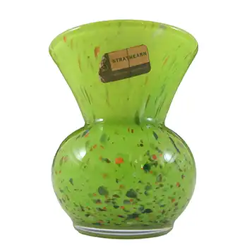 LABELLED Strathearn Green Mottled Scottish Glass Vase V029