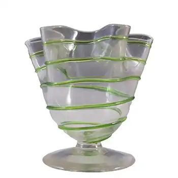 Stuart & Sons Victorian Green & Clear Glass Vase with Applied Trailing