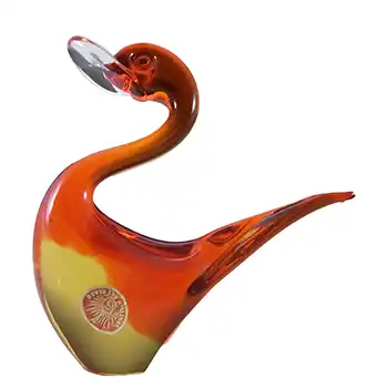 Murano Vintage Red & Amber Venetian Glass Swan Sculpture