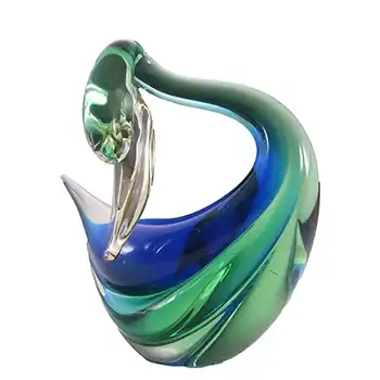 Murano Vintage Green & Blue Venetian Glass Swan Sculpture