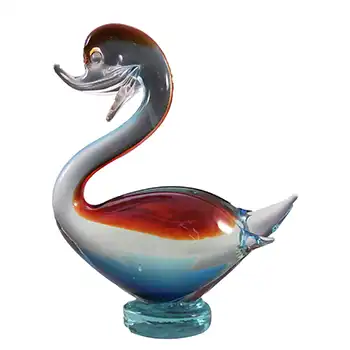 Murano Vintage Red & Blue Venetian Glass Swan Sculpture