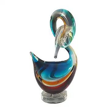 Murano Vintage Amber & Blue Venetian Glass Swan Sculpture
