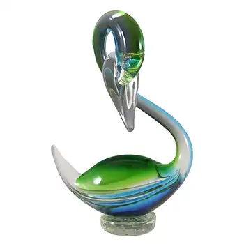Murano Vintage Blue & Green Venetian Glass Swan Sculpture