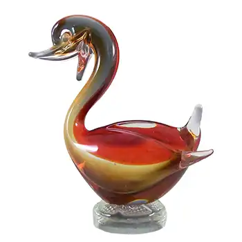 Murano Vintage Red & Amber Venetian Glass Swan Sculpture