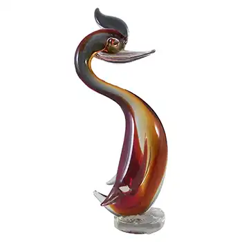 Murano Venetian Red & Amber Vintage Glass Swan Figurine
