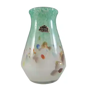 LABELLED Vasart Green & White Mottled Scottish Glass Vase V021