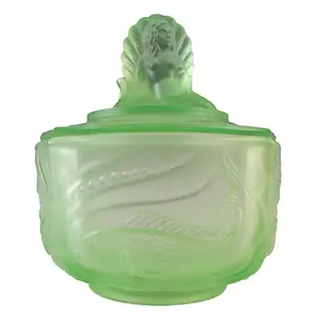 Walther & Söhne Art Deco Uranium Green Glass 'Nymphen' Trinket Bowl Large