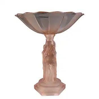 Walther & Söhne Art Deco Pink Glass 'Three Graces' Comport