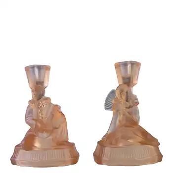 Walther & Söhne Art Deco Glass Pierrot & Pierrette Candlesticks