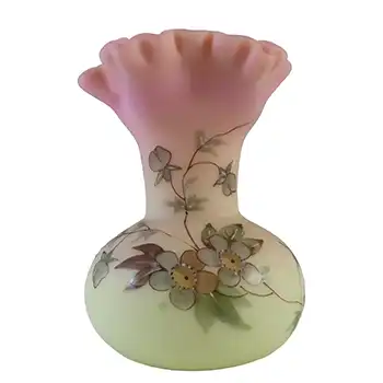 Thomas Webb Victorian Burmese Uranium Floral Glass Vase