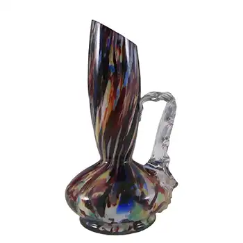 Welz Bohemian Black, Red, Blue & White Spatter Glass Vase / Jug