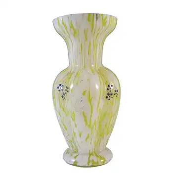 Welz Czech / Bohemian Lemon Yellow & White Spatter Glass Vase