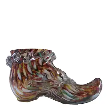 Welz Bohemian Honeycomb Spatter Glass Shoe Posy Vase