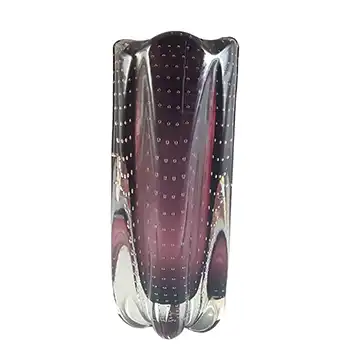 Whitefriars #9771 Aubergine Glass Controlled Bubble Lobed Vase