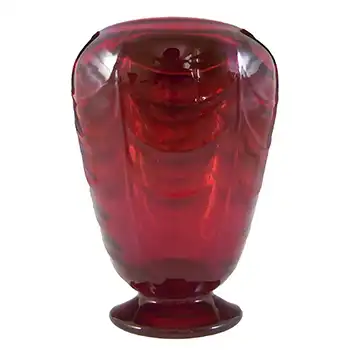 Whitefriars #9358 Ruby Red Glass Wave Ribbed Footed Vase