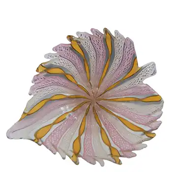 Murano Zanfirico Pink, Orange & White Glass Aventurine Bowl