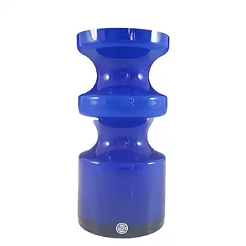 Alsterfors #S5014 Blue Glass Hooped Vase Signed 'P. Ström 69'