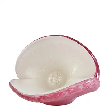 AVEM Murano Pink & White Silver Leaf Glass Clam Vase & Pearl