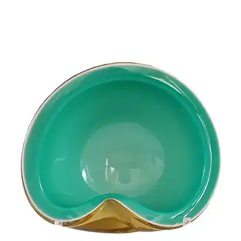 Barbini Murano Green, White & Amber Glass Biomorphic Bowl