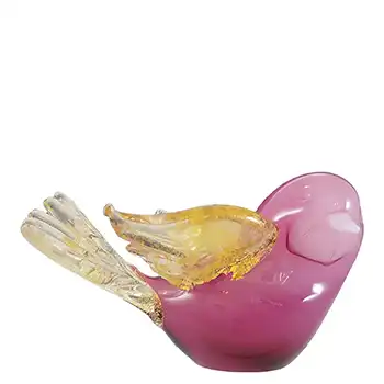 Murano Alabastro Pink & White Glass Gold Leaf Vintage Bird