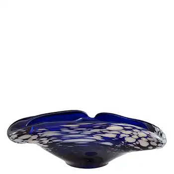 Romanian Vintage Blue & White Speckled Glass Bowl / Ashtray