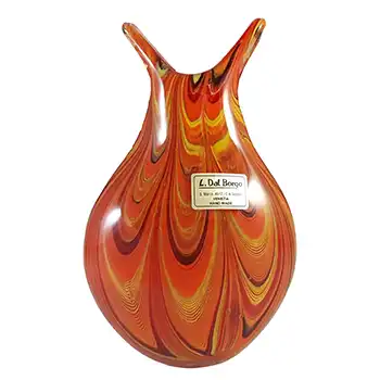 L. Dal Borgo Orange Glass Vase, Signed & Labelled