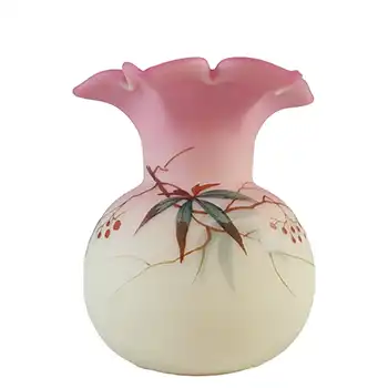 Thomas Webb Victorian Burmese Uranium 'Berry & Leaf' Glass Vase