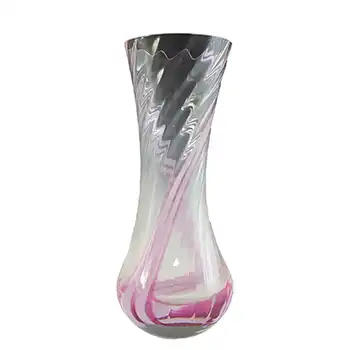 Caithness Vintage Pink Glass 'Flamenco' Striped Vase
